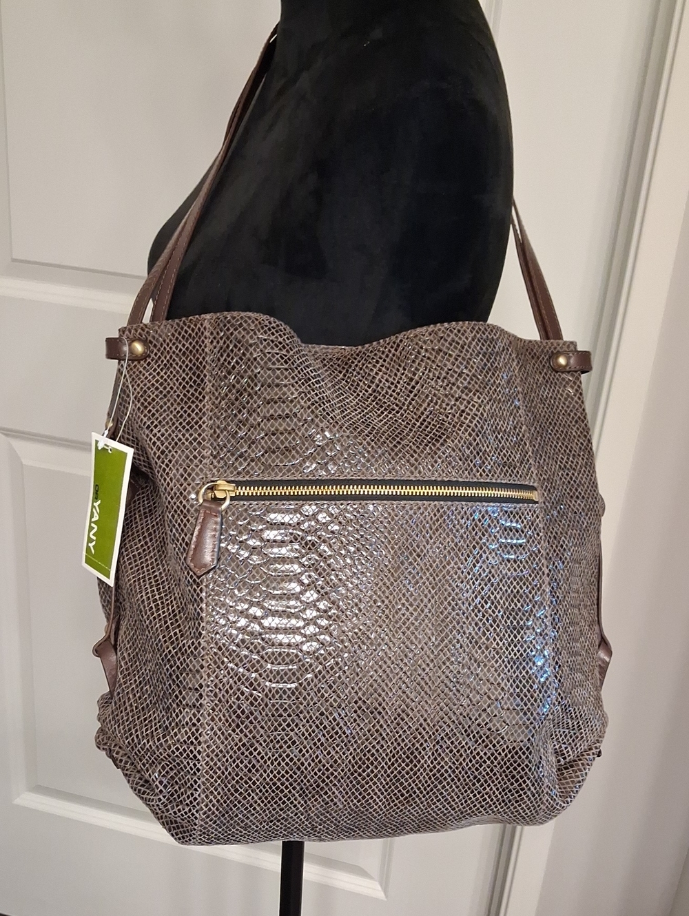 NWT ** OrYANY Brown/Taupe Snakeskin Embossed Hobo Shoulder Bag